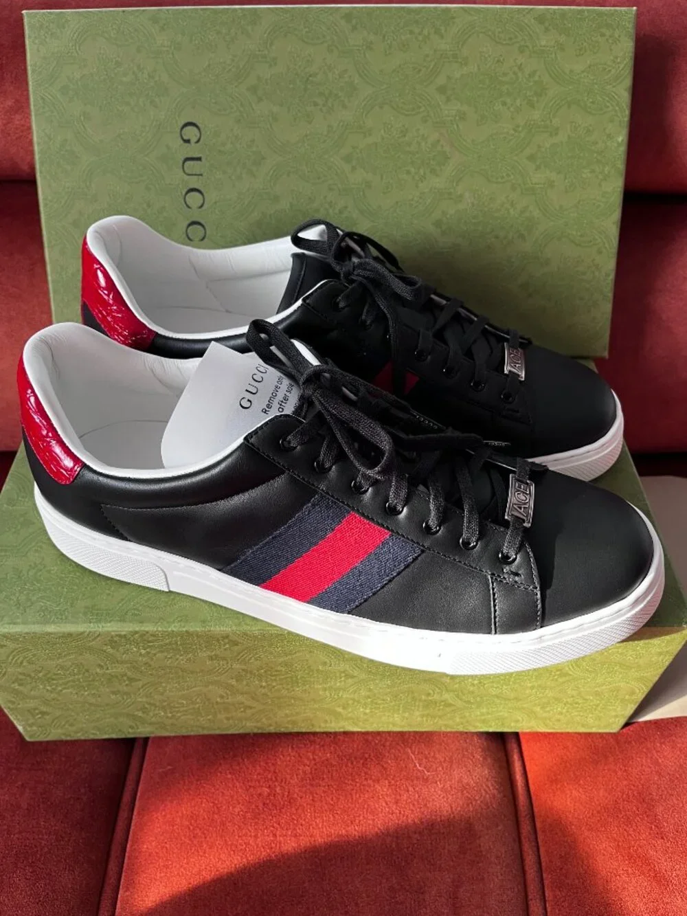 New Gucci Ace web-trim Leather Sneakers Men's Size US11.5 / UK11